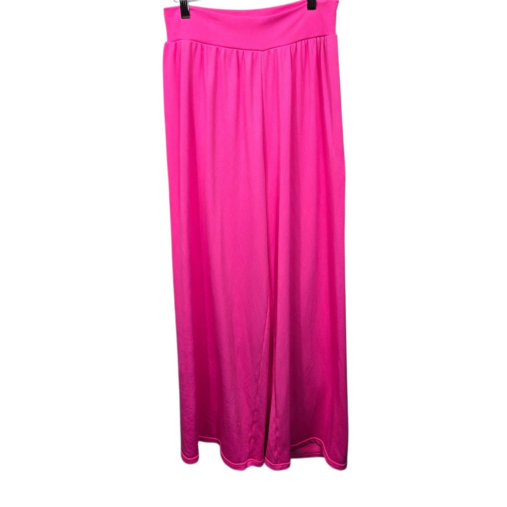 OQQ Womens Hot Pink Ribbed Wide Leg Palazzo Yoga Pants Size Large High Waist